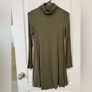 Olive green long sleeved dress. Turtle neck. Loose.